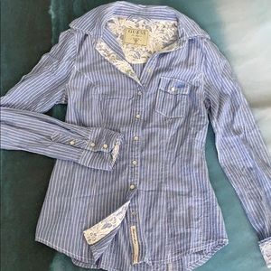 GUESS Blue Striped Button-Down Shirt